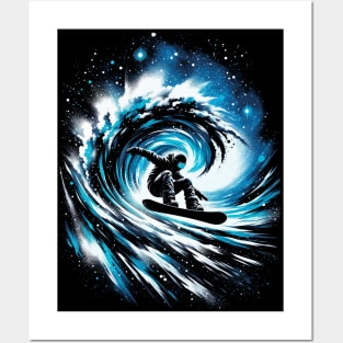 Snowboarder Surfer Snowboard Snow Wave Grunge Posters and Art